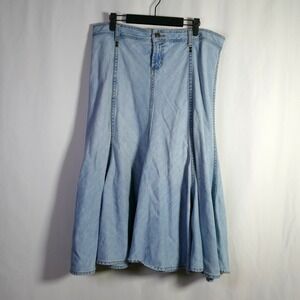Womens Country Patchwork Denim Midi Skirt Size 14 Petite Western Rodeo Prairie